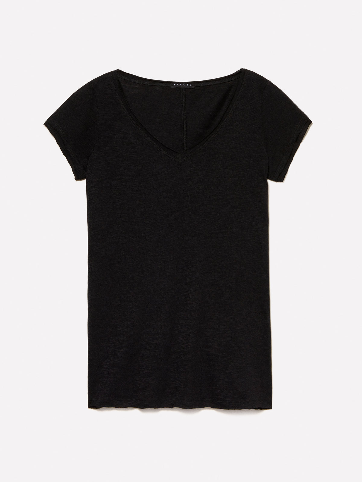 T-shirt preta decote em V com corte vivo - ucb_image_FS