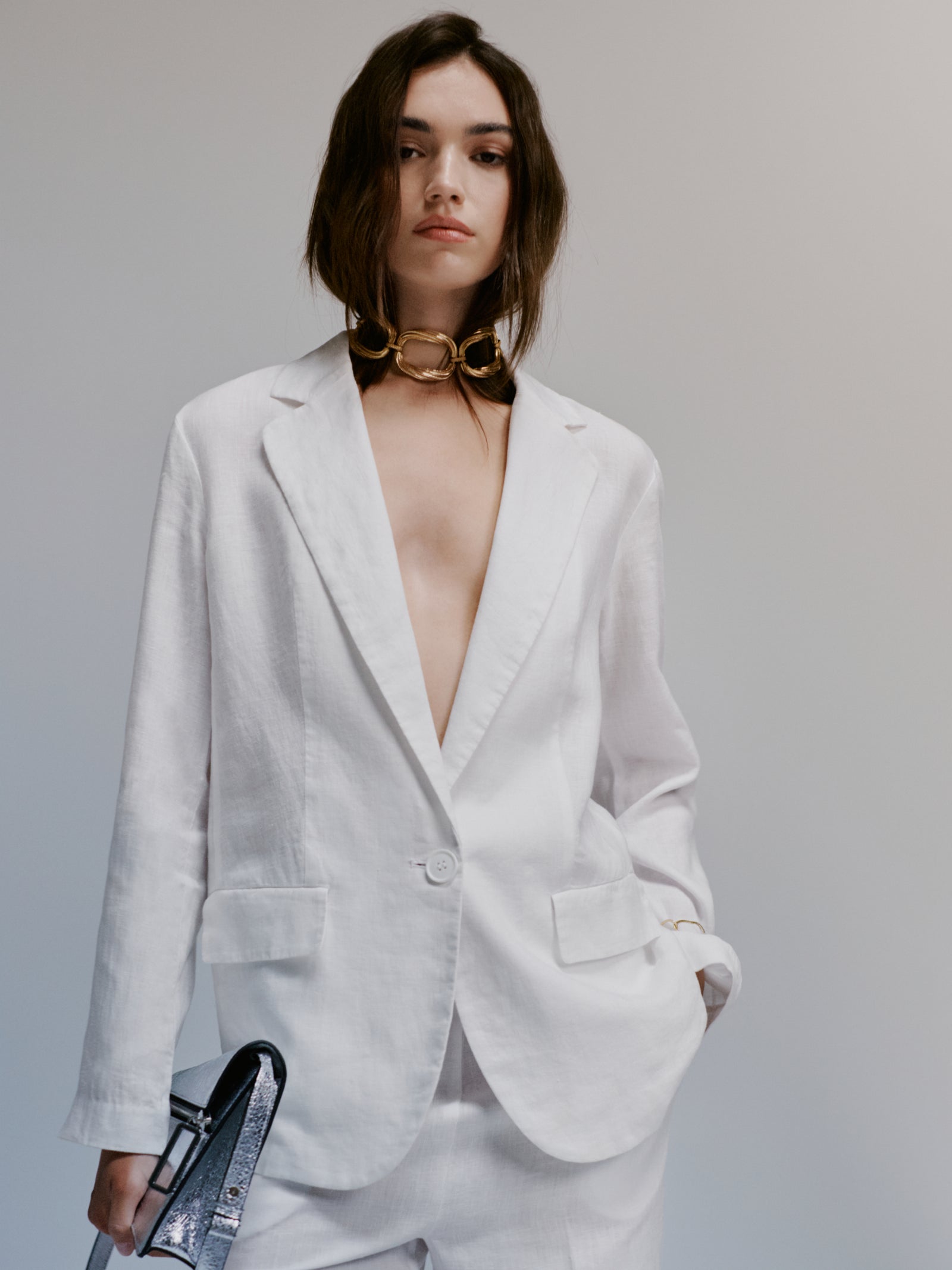 White 100% linen blazer