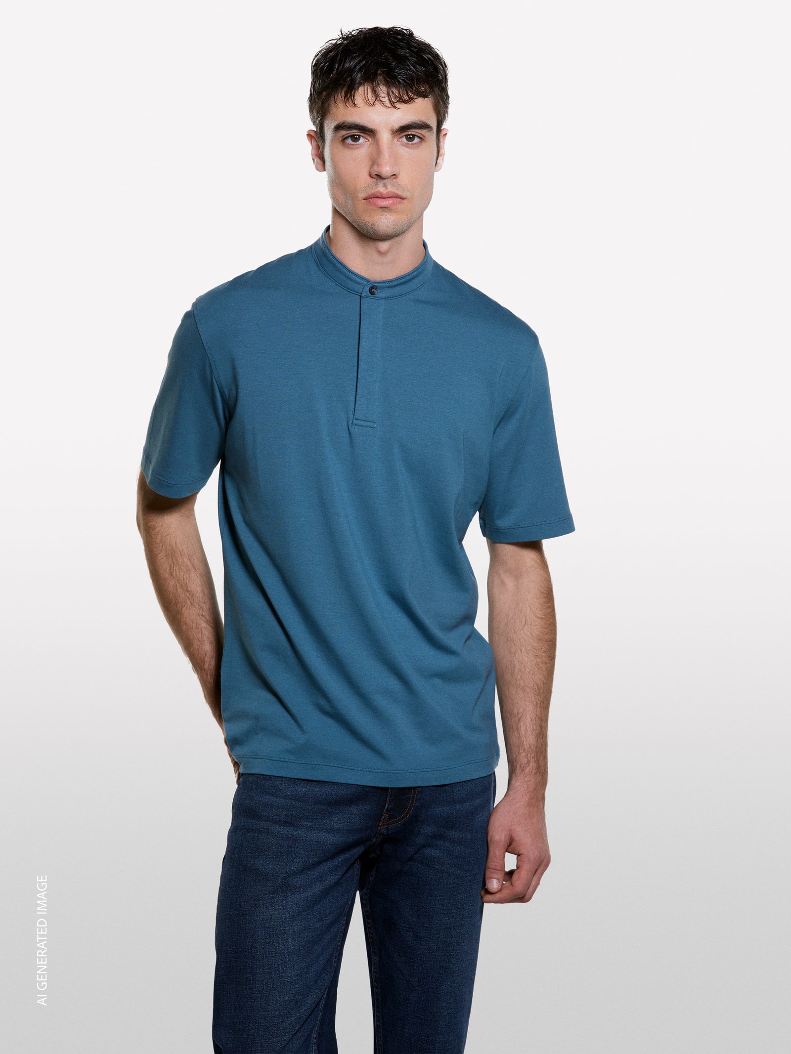 Blue polo with guru neck