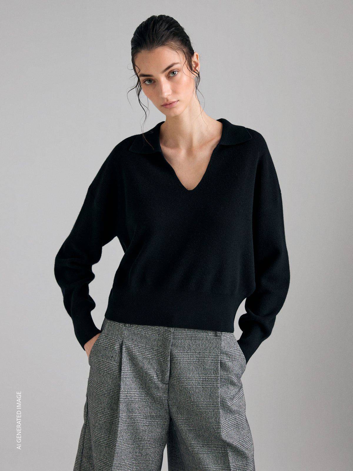 Wool and cashmere blend polo neck sweater