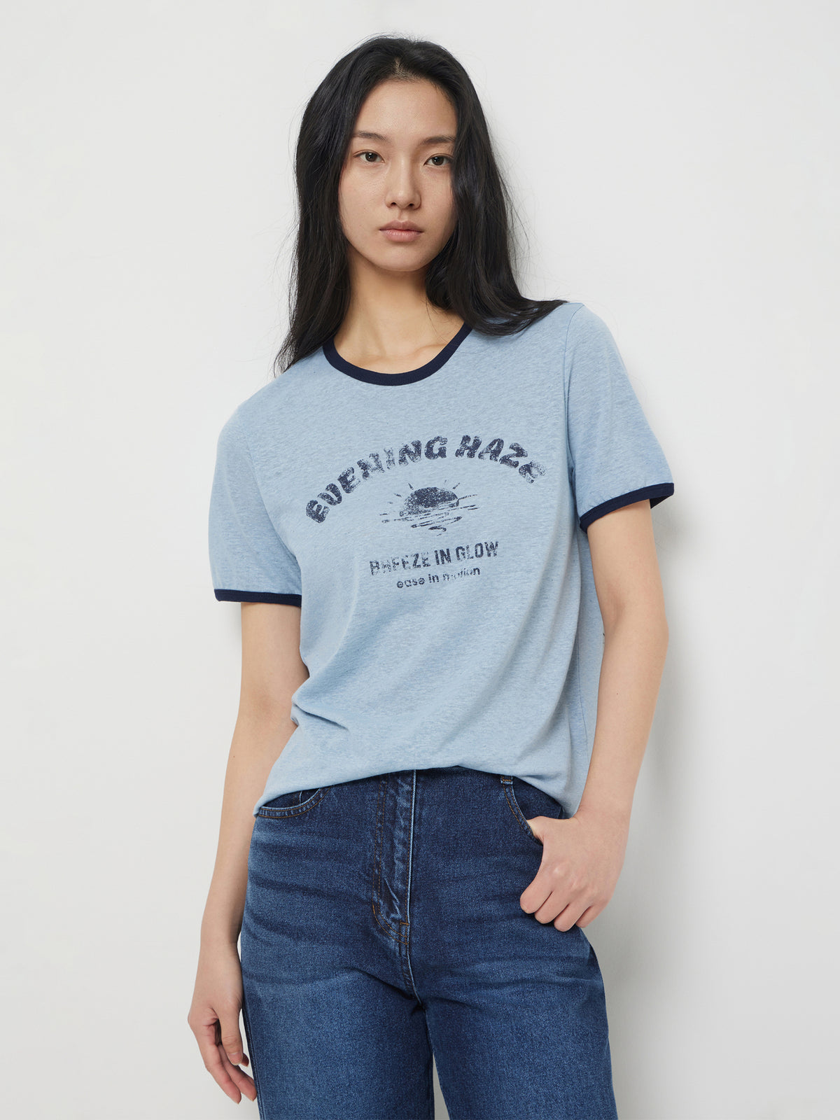 Contrasting linen blend T-shirt