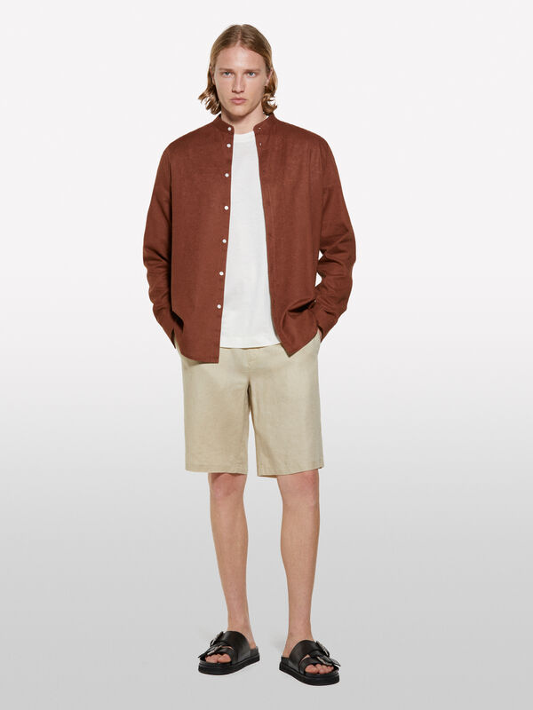 Chemise mandarin marron foncé - chemises regular pour homme | Sisley