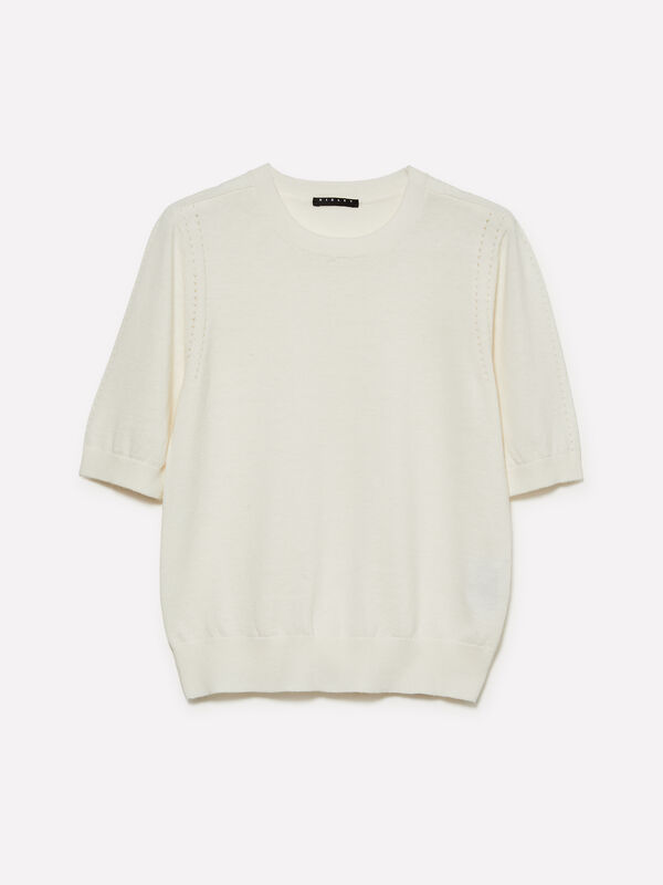 Chemise à manches courtes blanc crème - pulls col rond pour femme | Sisley