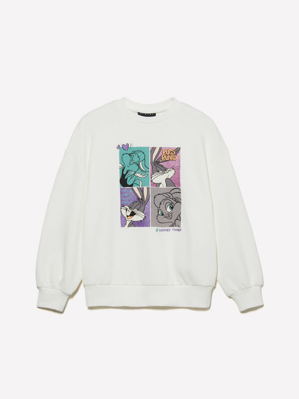 Sweat blanc à imprimé ©Looney Tunes - maille pour fille | Sisley Young