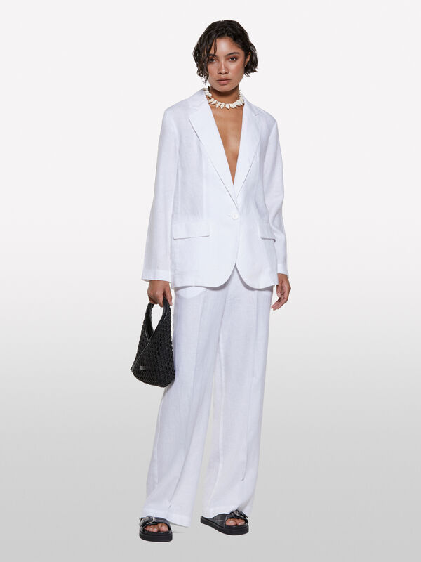 Pantalon blanc coupe flare en 100% lin - pantalons palazzo pour femme | Sisley