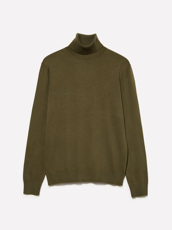Pull vert olive à col montant - pulls col montant pour homme | Sisley