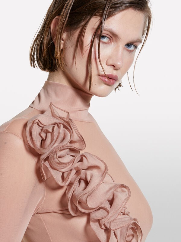 T-shirt en tulle beige à fleurs - hauts pour femme | Sisley