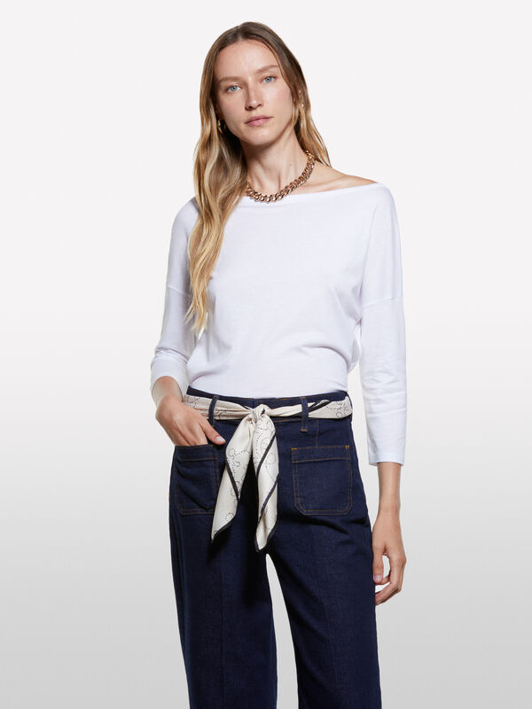 T-shirt blanc à col bateau - t-shirts à manches longues pour femme | Sisley