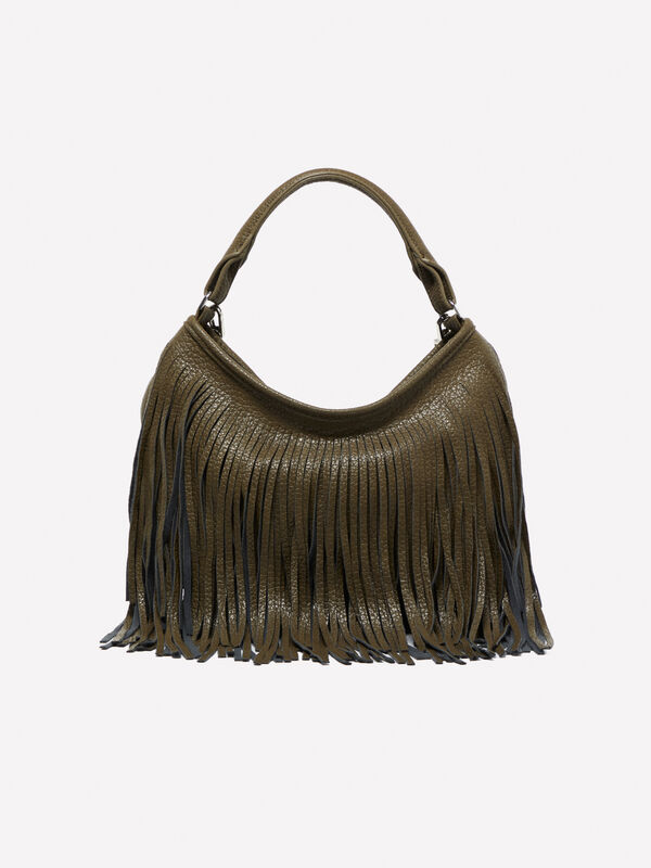 Sac porté épaule vert militaire à franges - sacs à bandoulière et porté épaule pour femme | Sisley