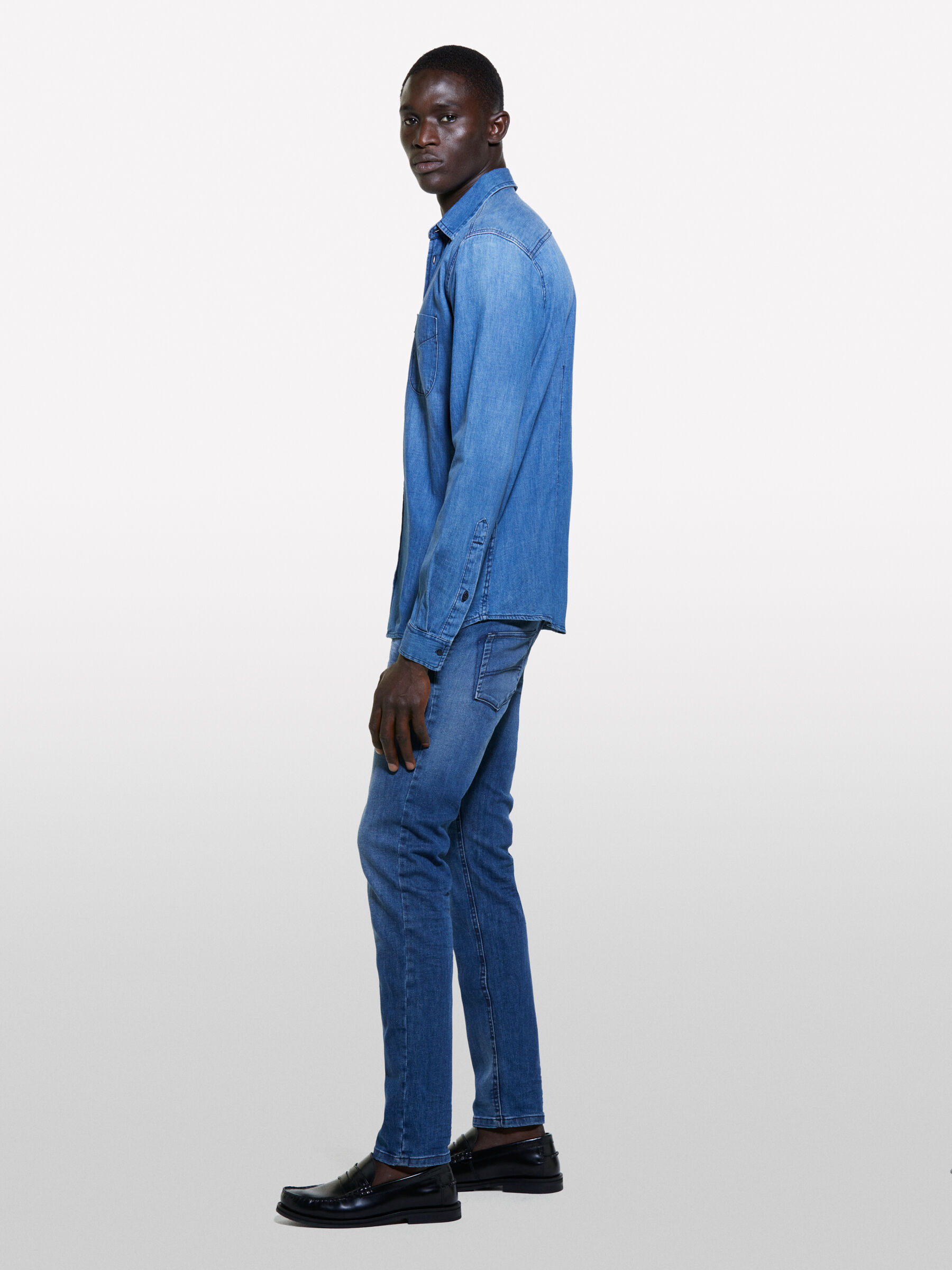 Chemise en jeans bleue coupe regular Bleu Sisley
