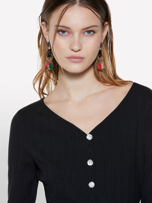 Cardigan côtelé noir coupe slim - cardigans pour femme | Sisley