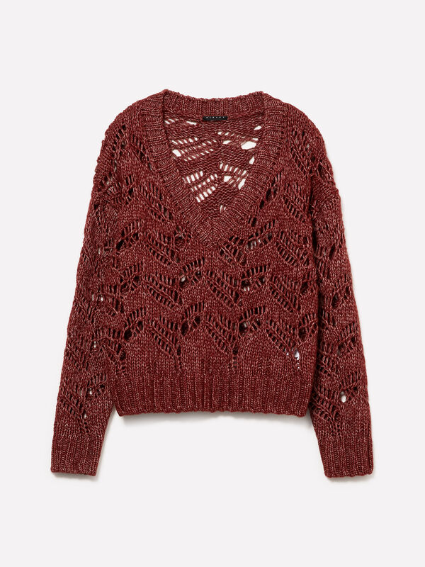 Pull maxi perforé - pulls col en v pour femme | Sisley