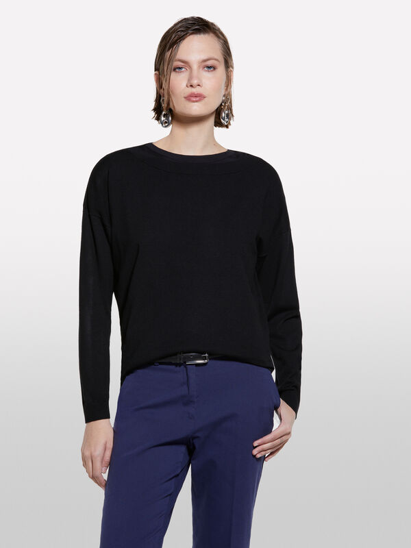Pull noir à encolure bateau - pulls à encolure bateau pour femme | Sisley