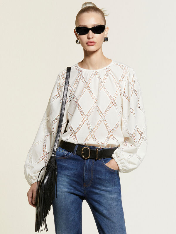Chemisier blanc crème avec dentelle - blouses pour femme | Sisley