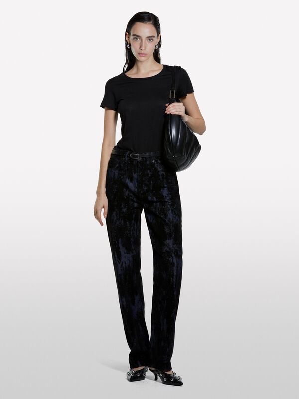 T-shirt noir à col rond - t-shirts à manches courtes pour femme | Sisley