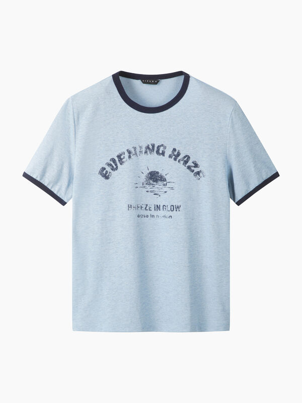 T-shirt contrastant en lin m&eacute;lang&eacute; - sisley k  t shirt manica corta | Sisley K