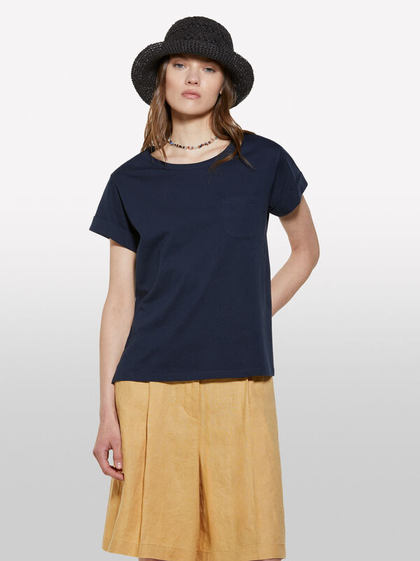 T-shirt bleu foncé avec poche - t-shirts à manches courtes pour femme | Sisley