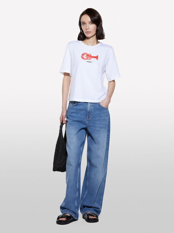 T-shirt blanc imprimé homard T-shirt blanc imprimé homard - t-shirts à manches courtes pour femme | Sisley