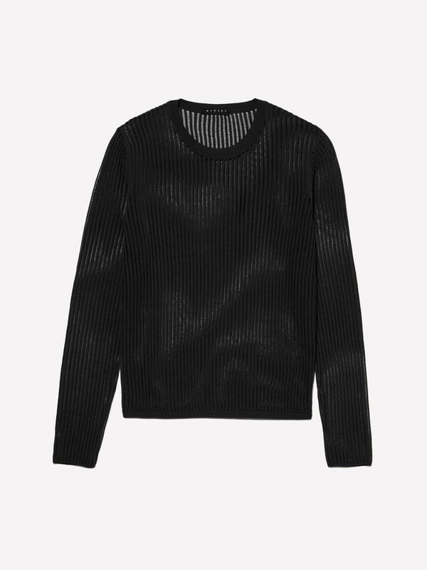 Pull noir effet rayé Pull noir effet rayé - pulls col rond pour femme | Sisley