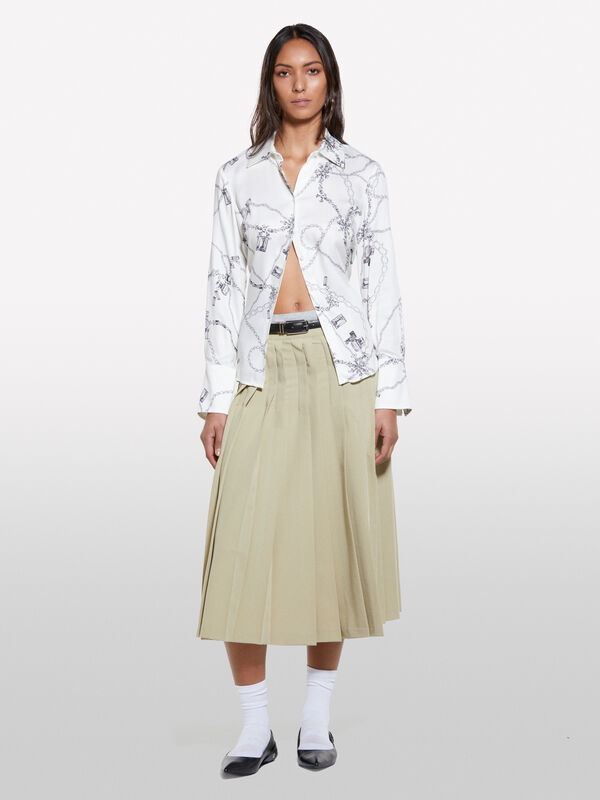 Jupe plissée vert militaire - jupes midi, jupes mi-longues femme | Sisley
