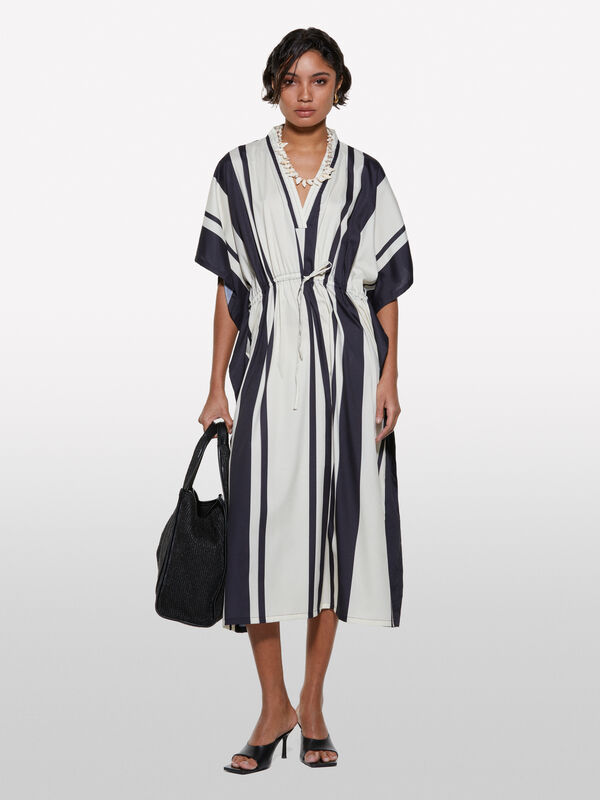 Caftan long imprimé fond clair - robes midi pour femme | Sisley
