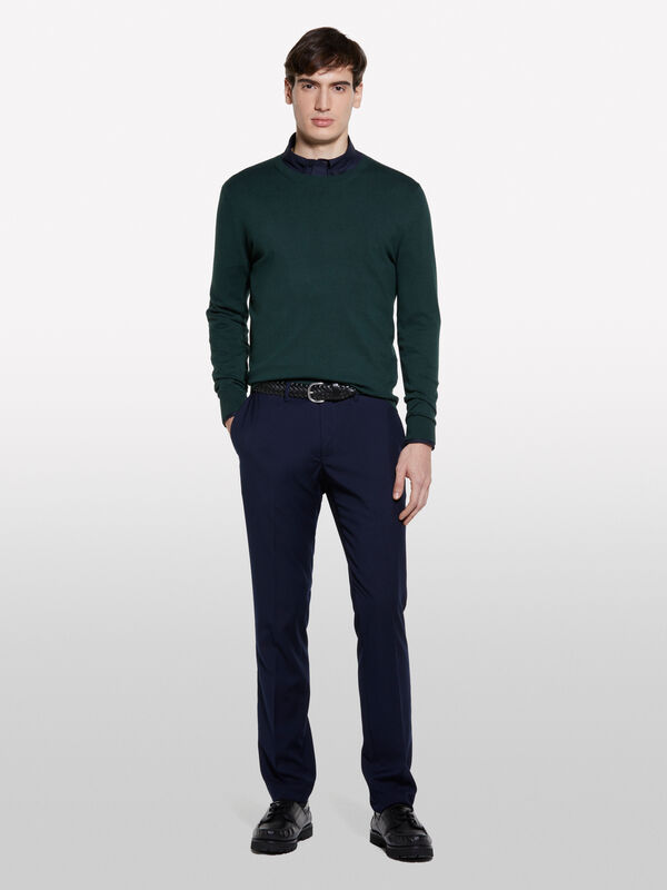 Pull coupe regular vert foncé Pull coupe regular vert foncé - pulls col rond pour homme | Sisley