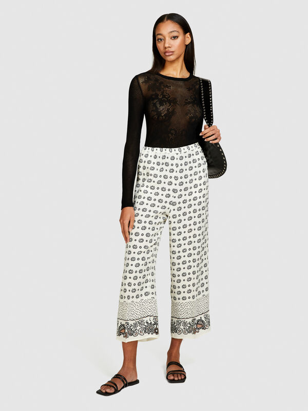 Pantalon imprimé en satin - pantalons évasés pour femme | Sisley