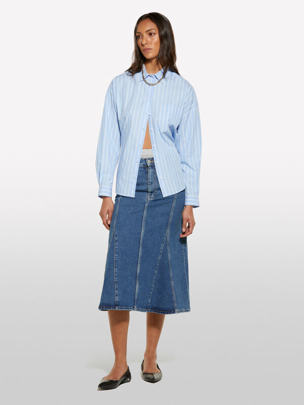 Jupe en jean évasée bleue - jupes midi, jupes mi-longues femme | Sisley