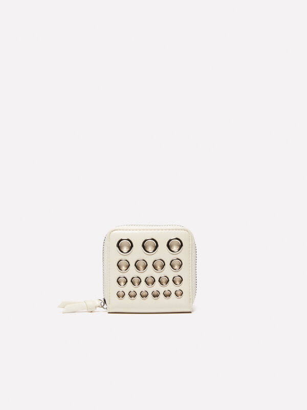 Cream white small coin purse with eyelets - portefeuilles pour femme | Sisley
