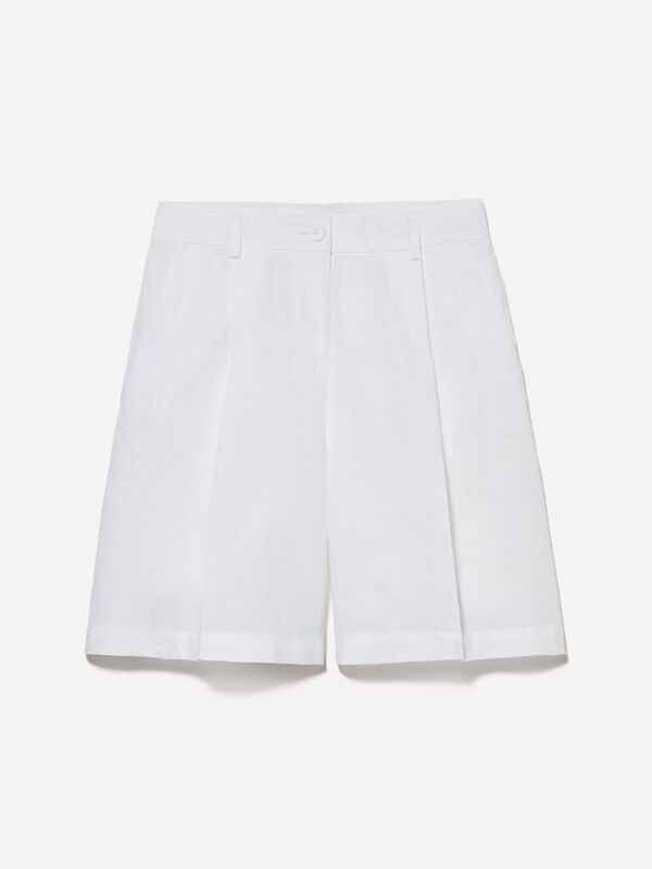 Bermuda blanc 100% lin Bermuda blanc 100% lin - shorts pour femme | Sisley
