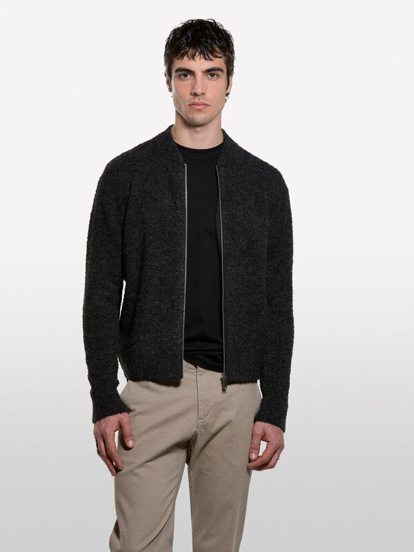 Cardigan en maille boucl&eacute;e avec fermeture &eacute;clair - cardigans pour homme | Sisley