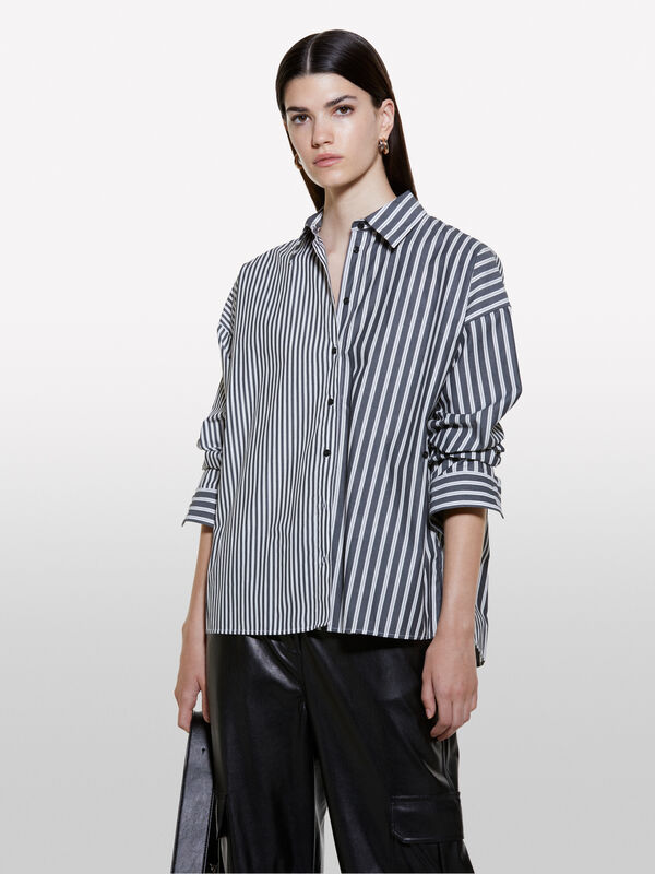 Chemise oversize à rayures grises et blanches - chemises pour femme | Sisley