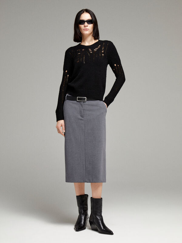 Pull noir torsadé - pulls col rond pour femme | Sisley