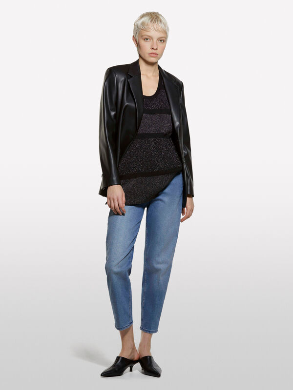 Gilet maxi color block avec lurex - pulls col en v pour femme | Sisley