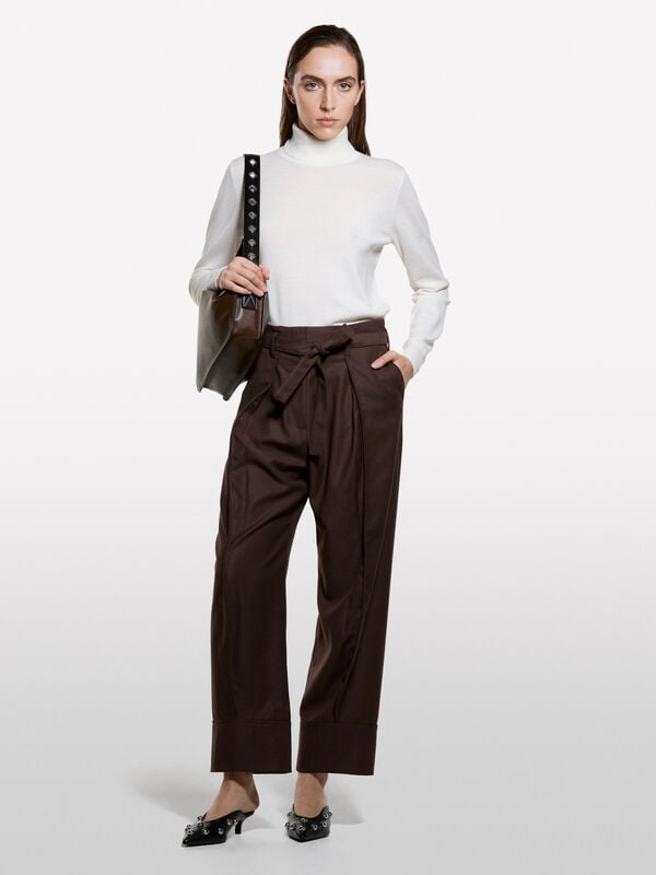 Pull col roulé blanc crème en mélange de laine - pulls col montant pour femme | Sisley