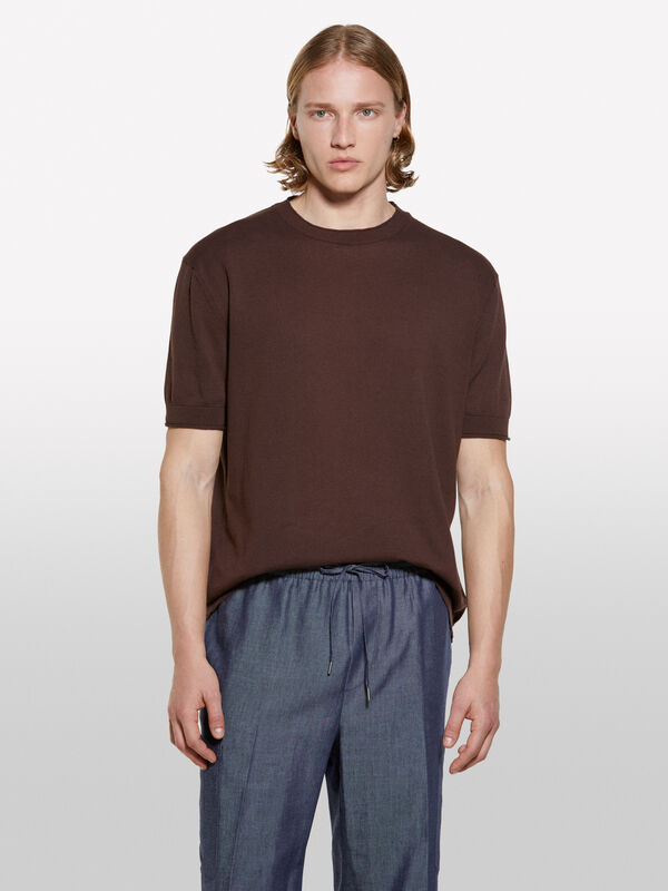 Chemise marron à manches courtes - pulls col rond pour homme | Sisley