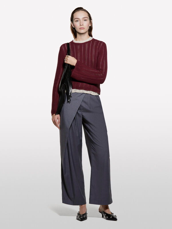 Pull bordeaux à manches cloches Pull bordeaux à manches cloches - pulls col rond pour femme | Sisley