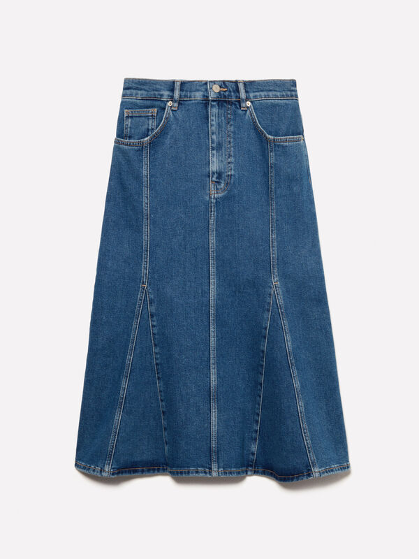 Jupe en jean &eacute;vas&eacute;e bleue - jupes midi, jupes mi-longues femme | Sisley