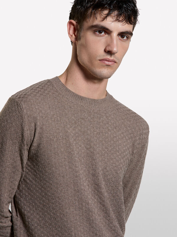 Pull marron &agrave; col rond - pulls col rond pour homme | Sisley