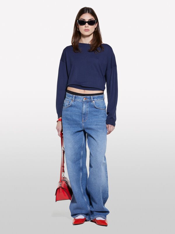 Pull bleu foncé à encolure bateau - pulls à encolure bateau pour femme | Sisley