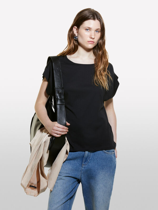 T-shirt noir à manches kimono - t-shirts à manches courtes pour femme | Sisley