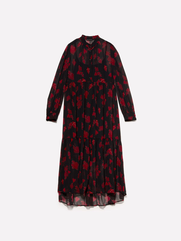 Robe chemisier en mousseline de soie à cœurs - robes midi pour femme | Sisley