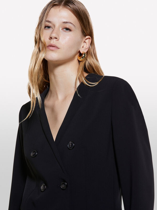 Blazer noir à double boutonnage et col en V - blazers pour femme | Sisley