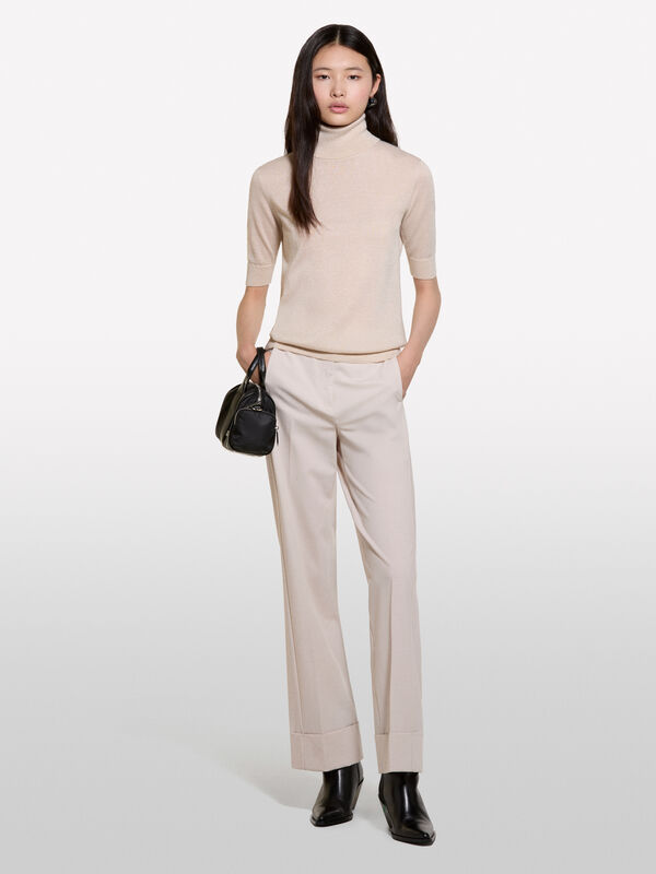 Pull beige à col montant et manches courtes - pulls col montant pour femme | Sisley