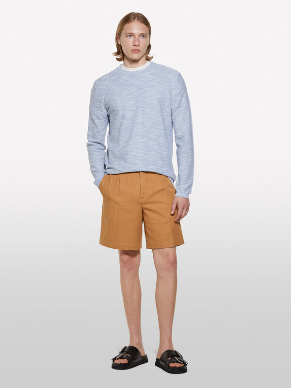 Pull chiné bleu clair - pulls col rond pour homme | Sisley
