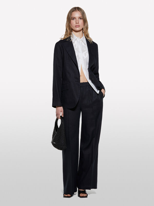 Pantalon noir coupe flare en 100% lin - pantalons palazzo pour femme | Sisley