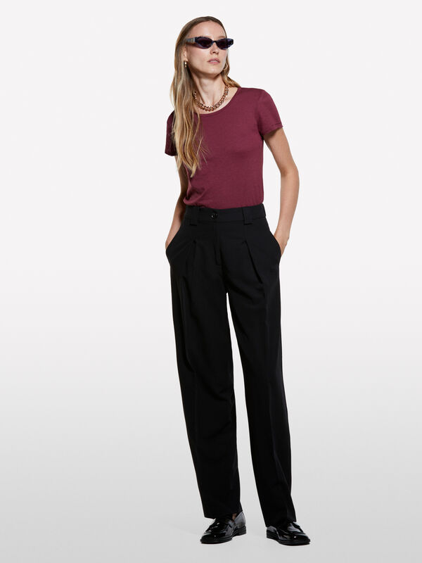 T-shirt col rond bordeaux T-shirt col rond bordeaux - t-shirts à manches courtes pour femme | Sisley