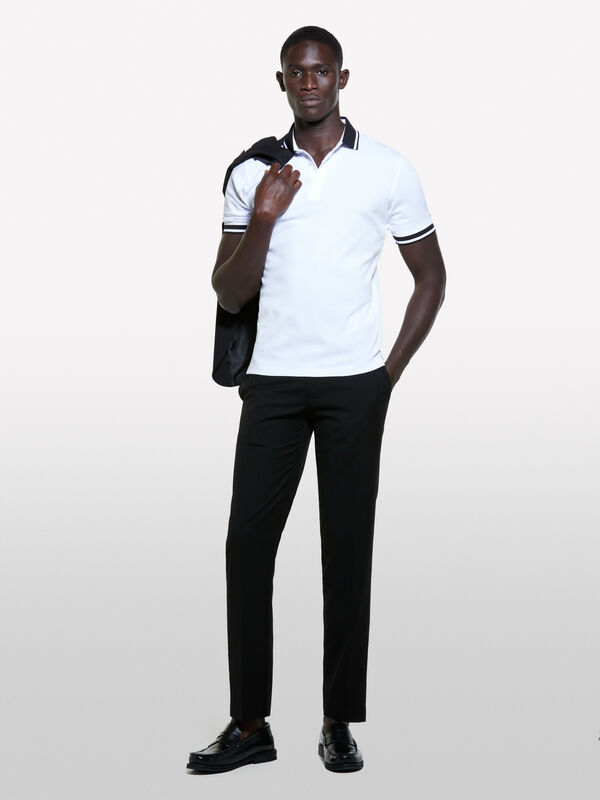 Polo ajusté blanc contrasté - polos pour homme | Sisley