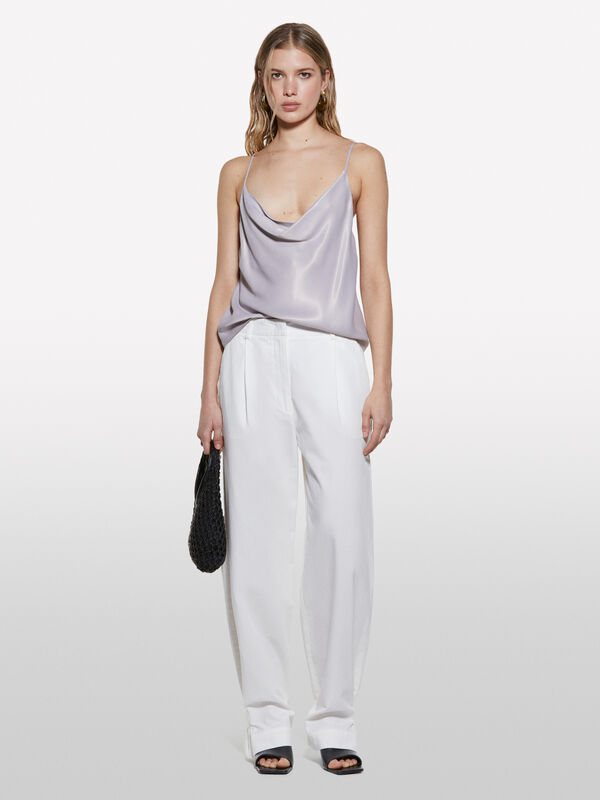 Pantalon blanc coupe décontractée - pantalons palazzo pour femme | Sisley