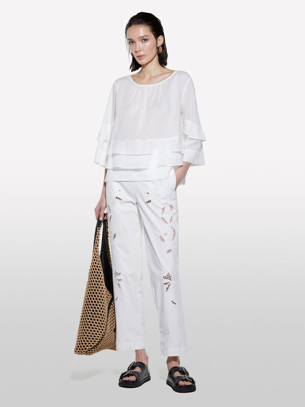 Blouse blanche &agrave; volants - blouses pour femme | Sisley